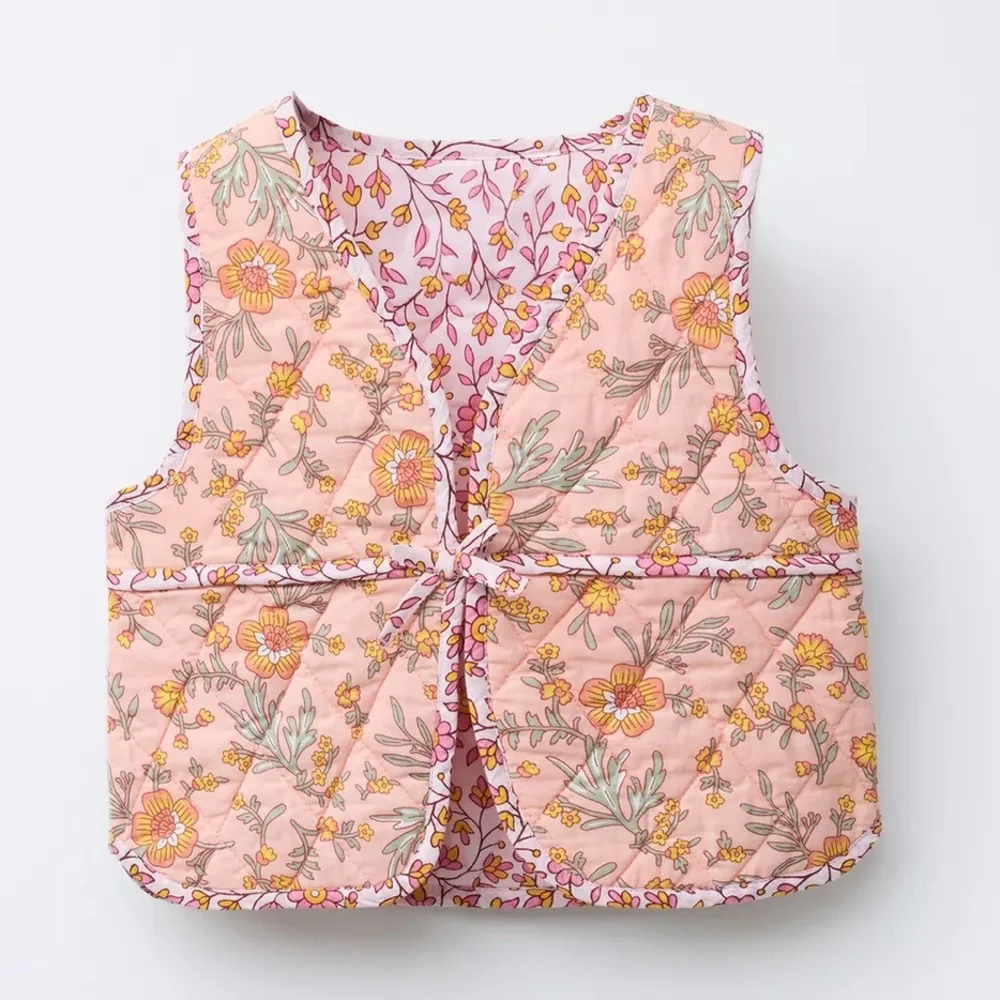Zara girls FLORAL PUFFER VEST